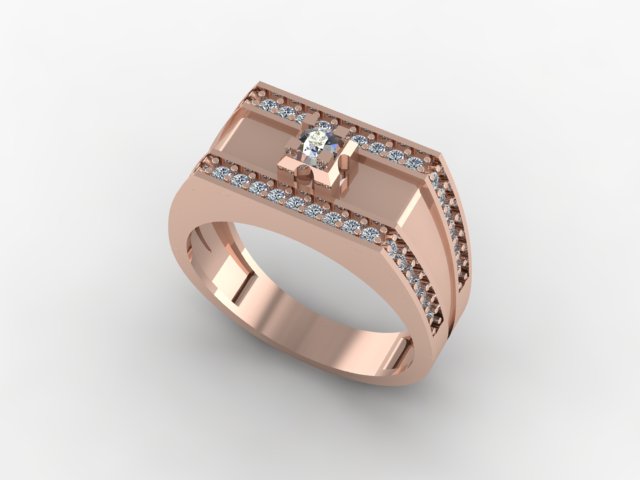 Luxury Men Diamond Signet Ring Pave Side Stones 3D Jewelry — view 3