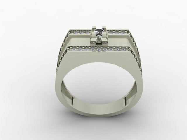 Luxury Men Diamond Signet Ring Pave Side Stones 3D Jewelry — view 5
