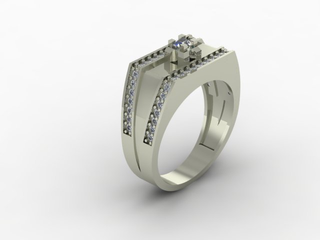 Luxury Men Diamond Signet Ring Pave Side Stones 3D Jewelry — view 8