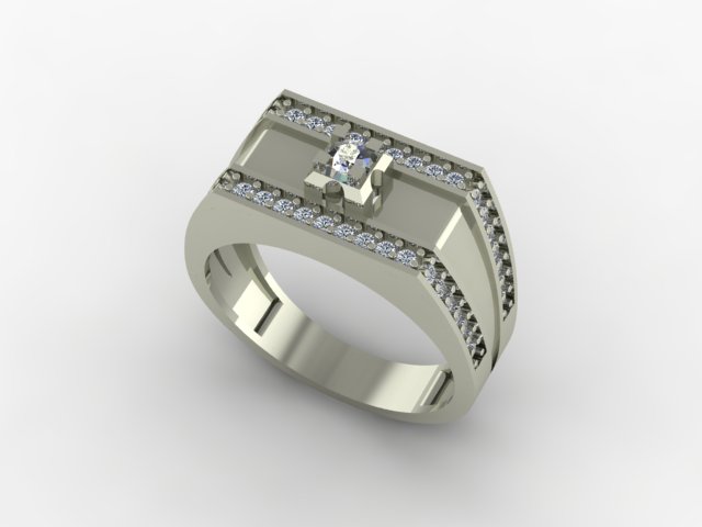 Luxury Men Diamond Signet Ring Pave Side Stones 3D Jewelry — view 2