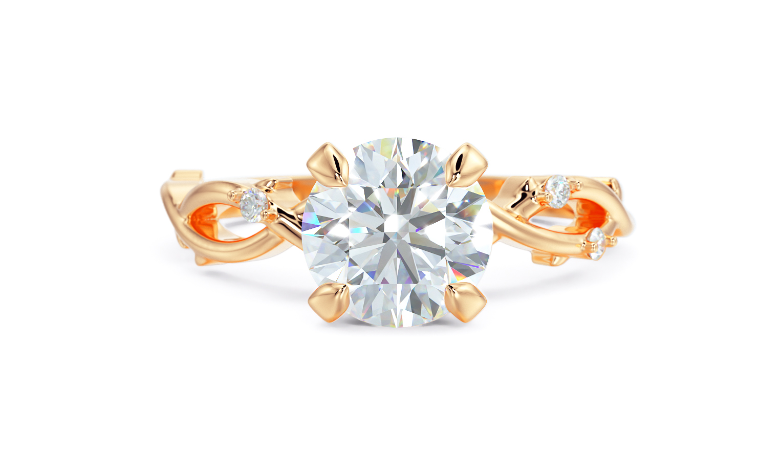 gold leaf engagement ring with 1Ct round diamond — view 5