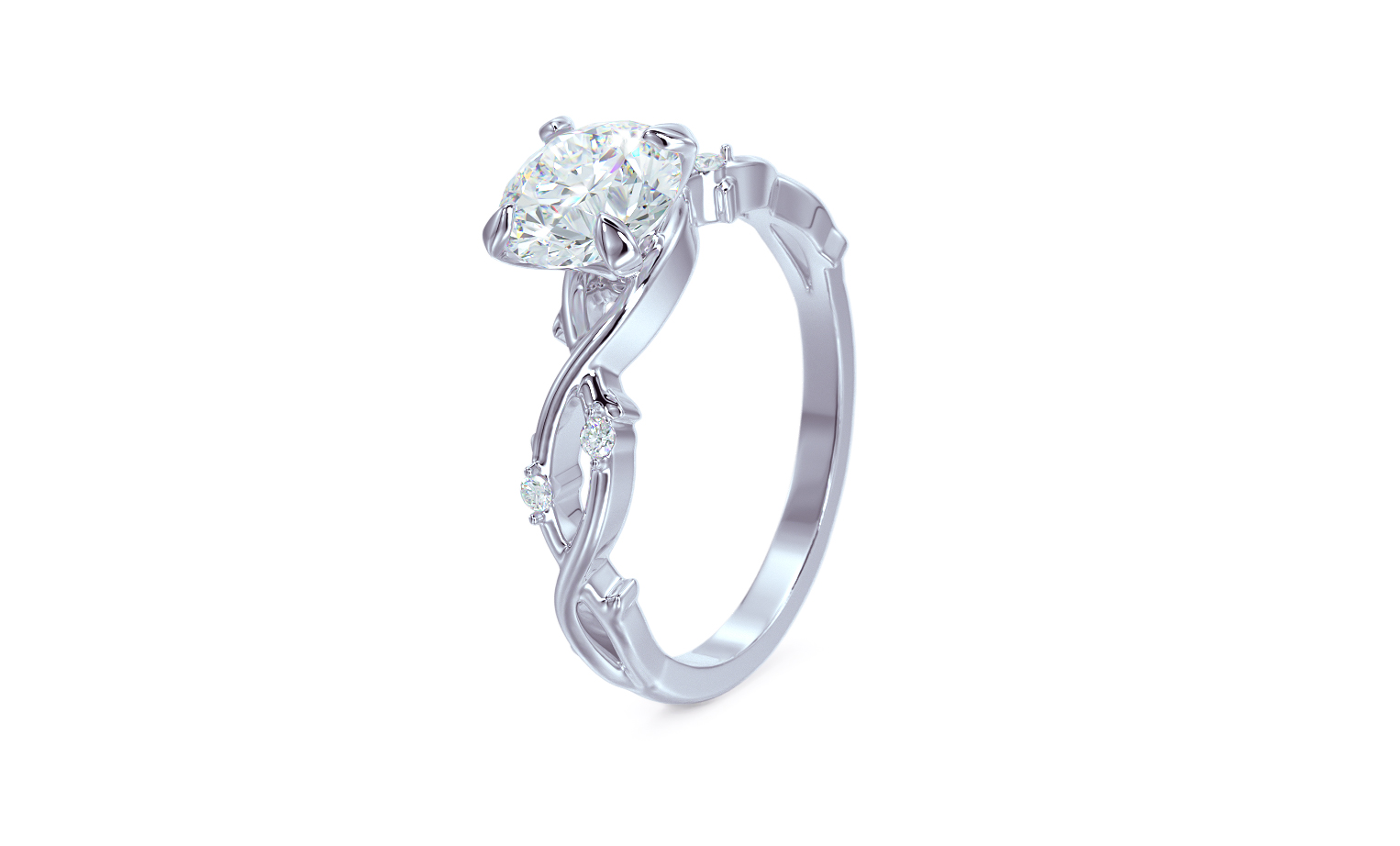 gold leaf engagement ring with 1Ct round diamond — view 8