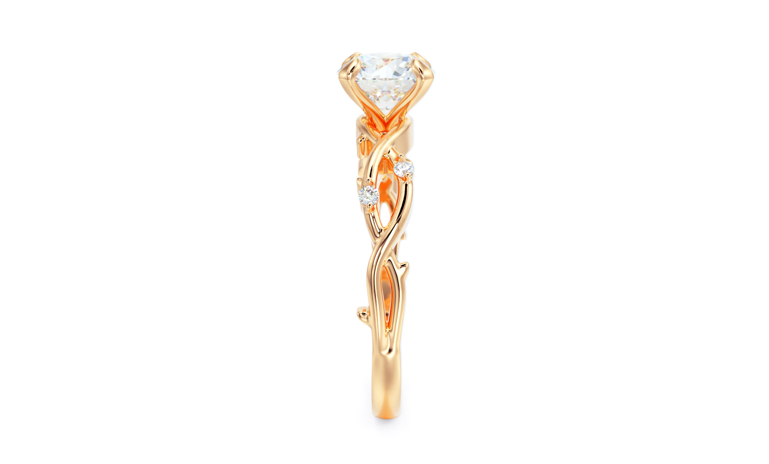 gold leaf engagement ring with 1Ct round diamond — view 3