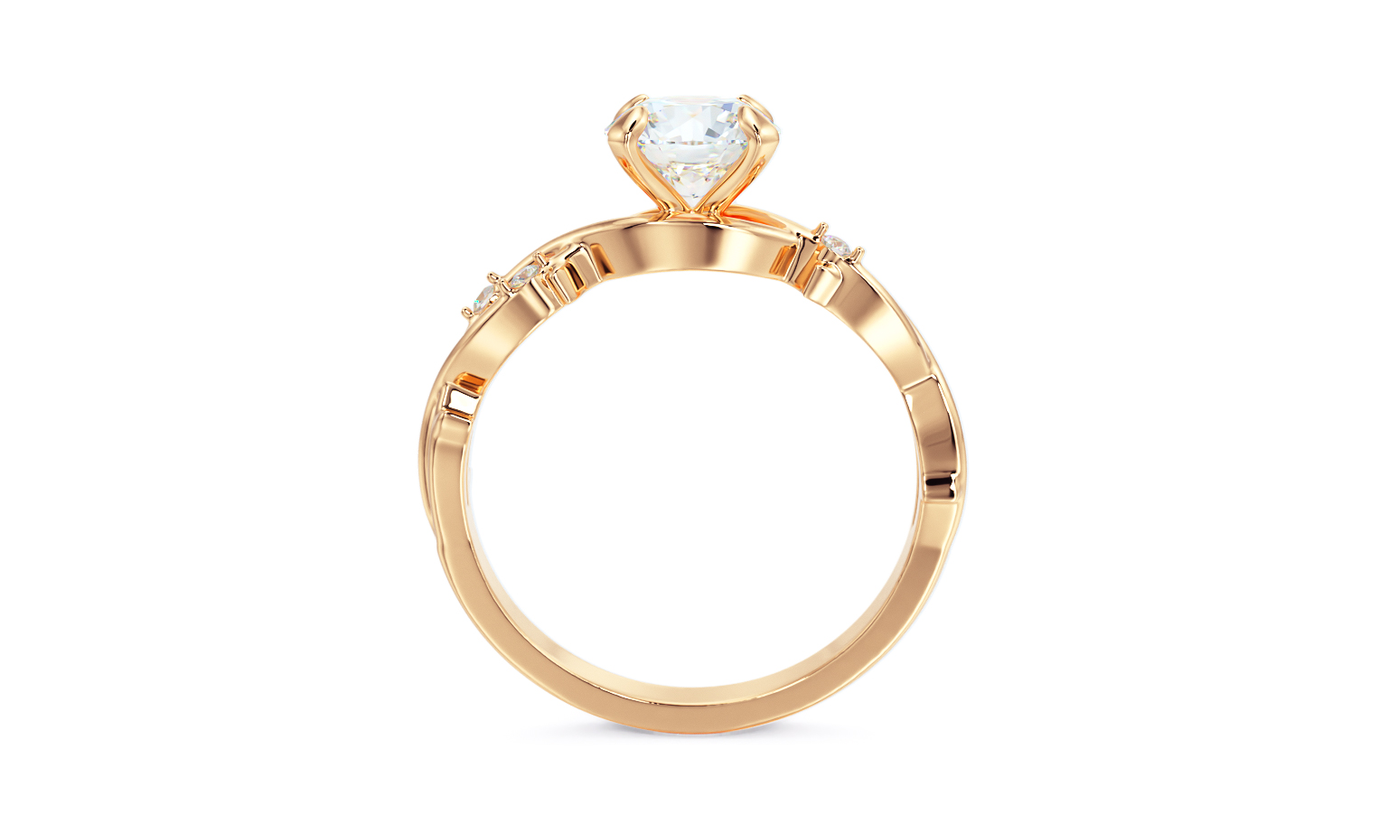 gold leaf engagement ring with 1Ct round diamond — view 2
