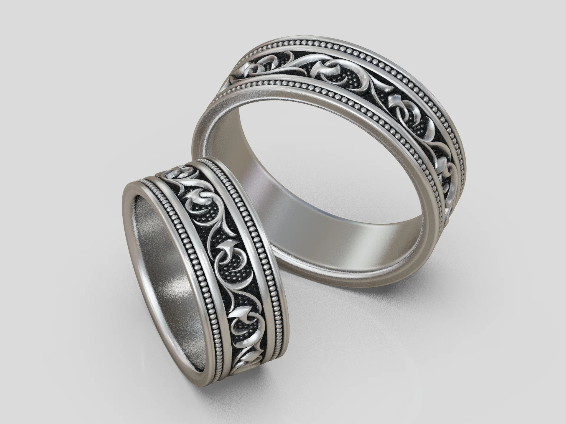 Antique Filigree Scrollwork Wedding Band Set — view 4