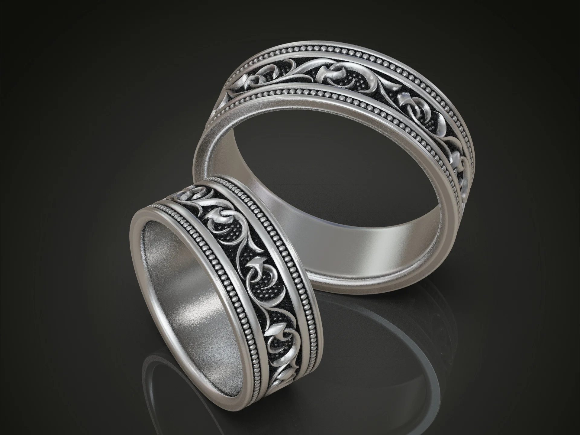 Antique Filigree Scrollwork Wedding Band Set