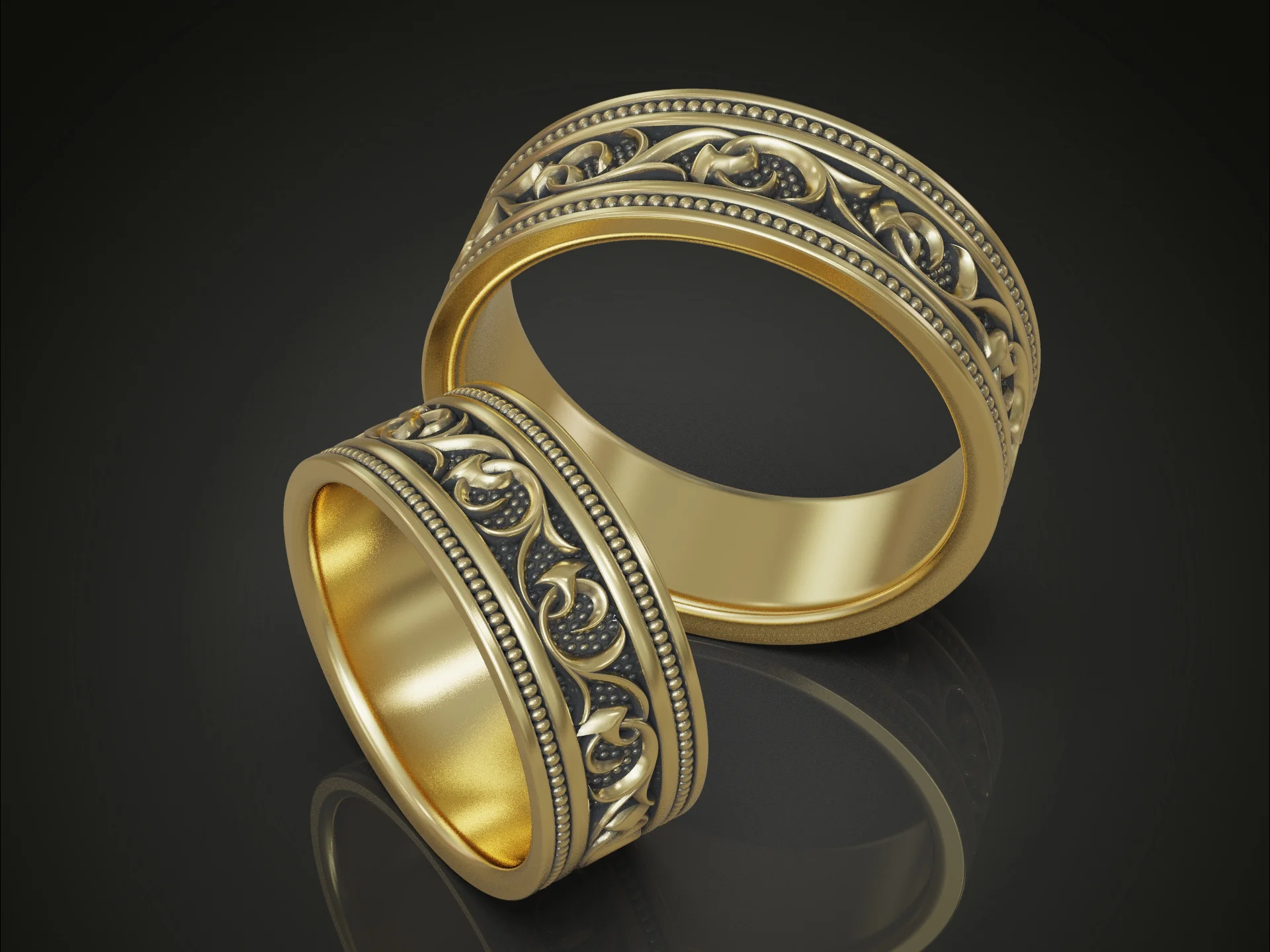 Antique Filigree Scrollwork Wedding Band Set — view 2