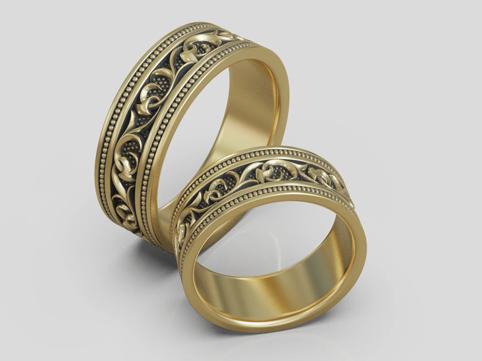 Antique Filigree Scrollwork Wedding Band Set — view 3