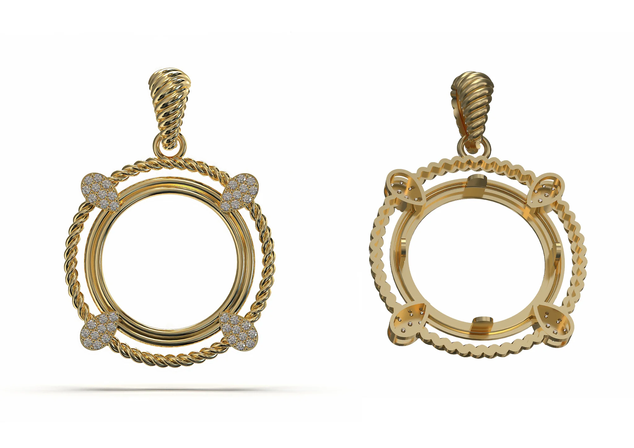 Coin Pendant Bezel Necklace 3D Print — view 3