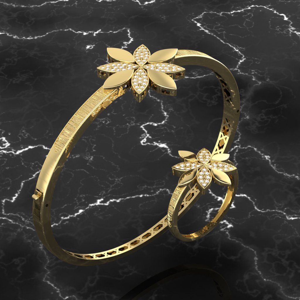 Eight-Petal Flower Bangle and Ring Set — view 2