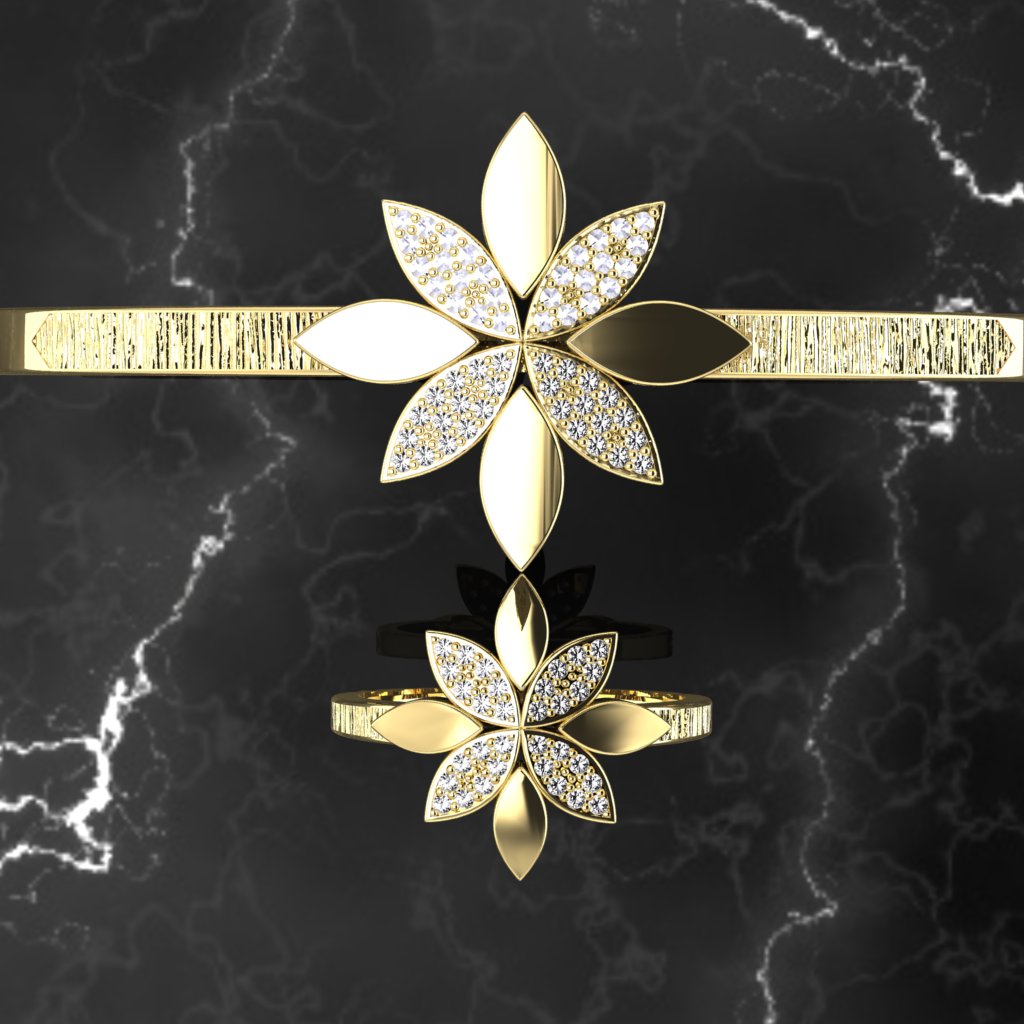 Eight-Petal Flower Bangle and Ring Set — view 4