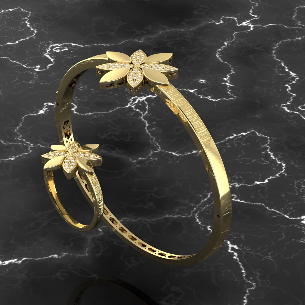 Eight-Petal Flower Bangle and Ring Set — view 3