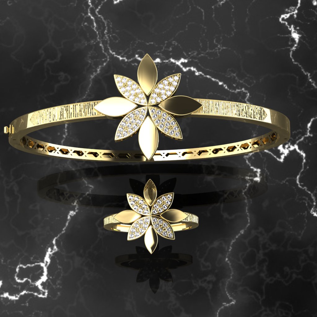 Eight-Petal Flower Bangle and Ring Set