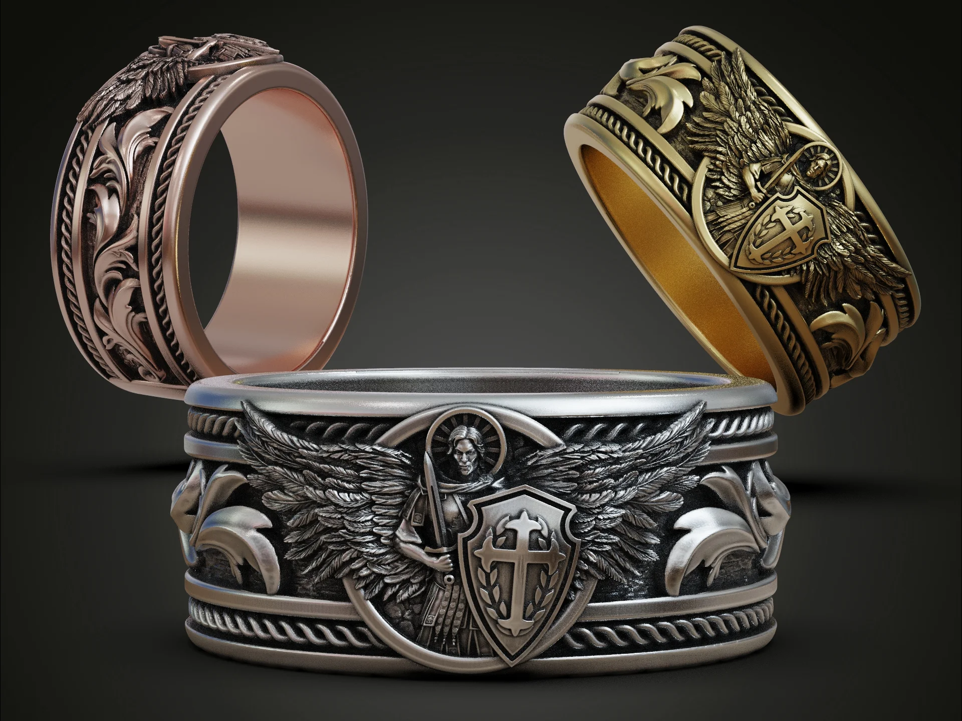 Winged Archangel Guardian Shield Ring