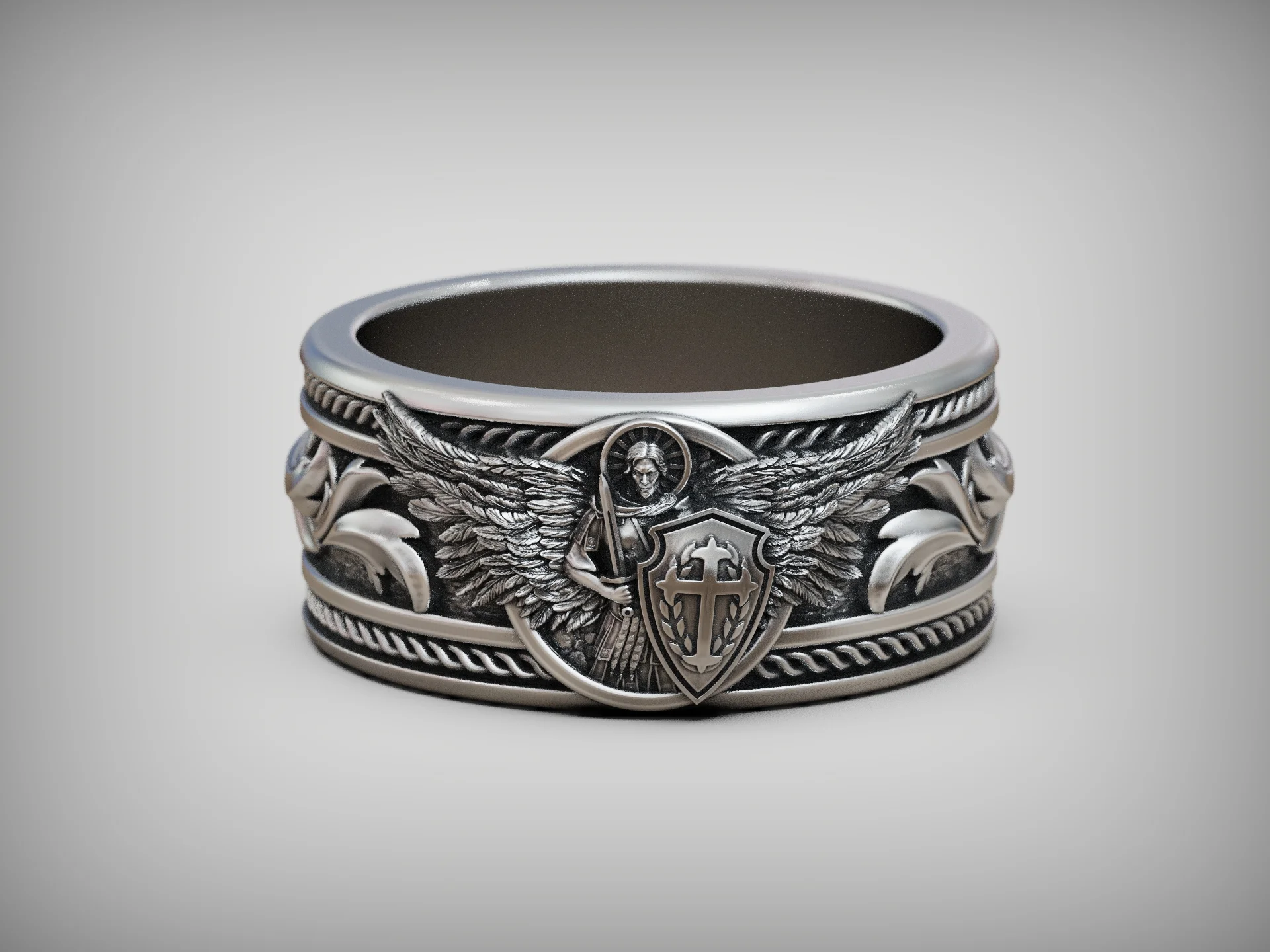 Winged Archangel Guardian Shield Ring — view 5