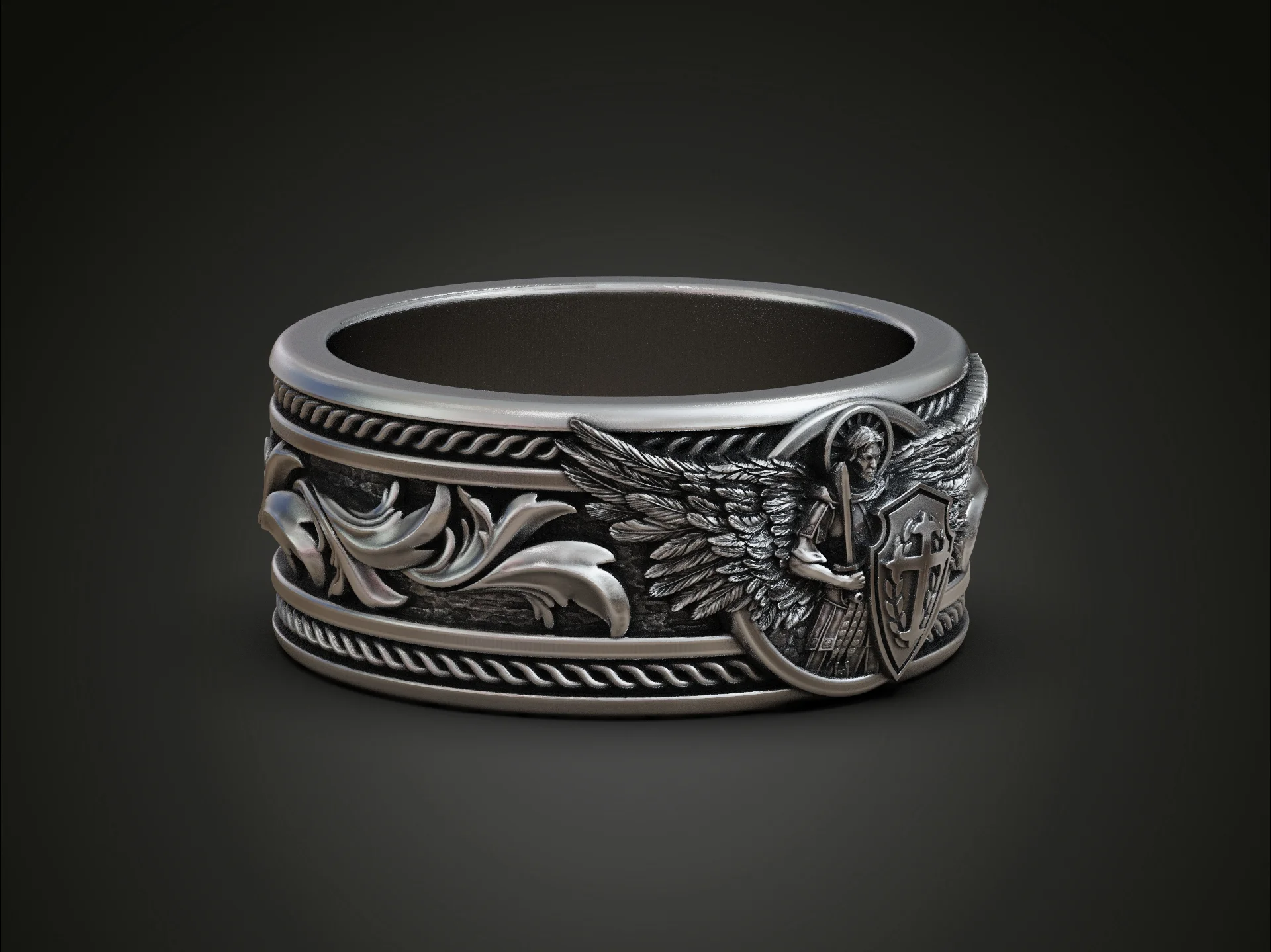 Winged Archangel Guardian Shield Ring — view 4