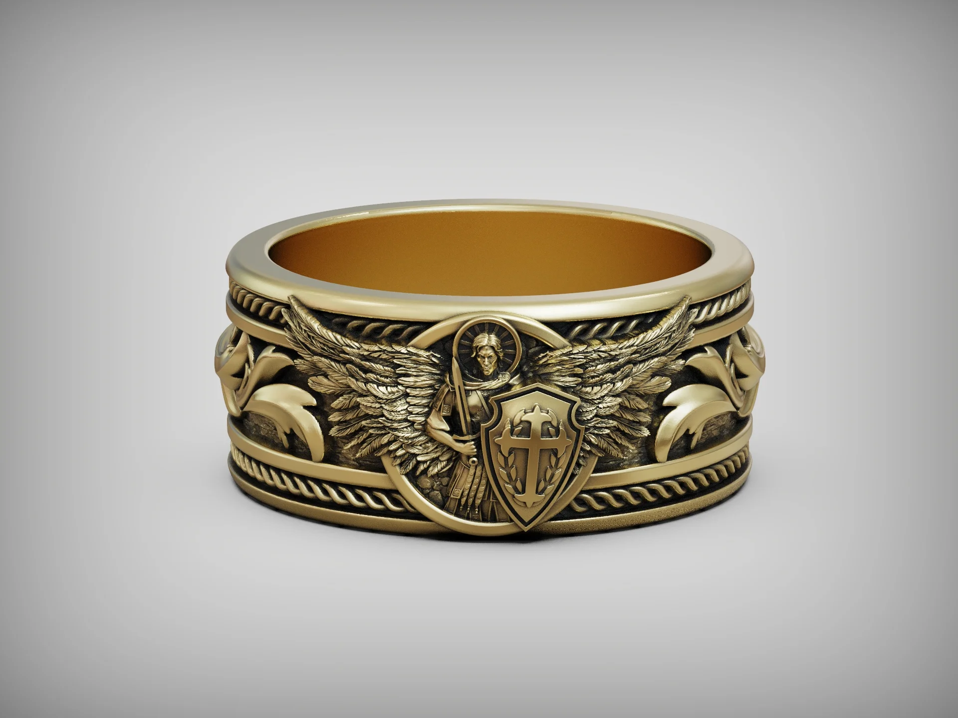 Winged Archangel Guardian Shield Ring — view 2