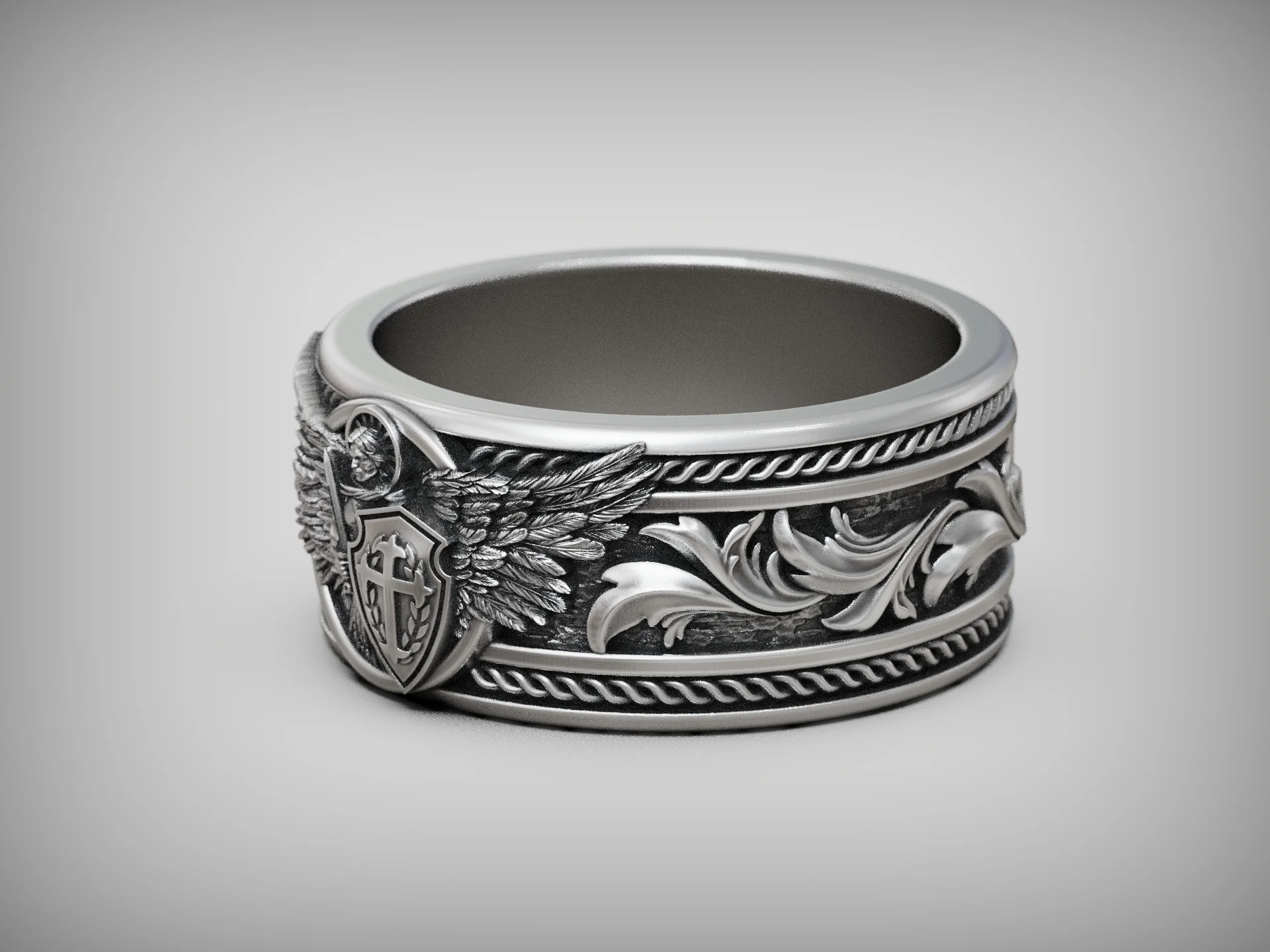 Winged Archangel Guardian Shield Ring — view 6