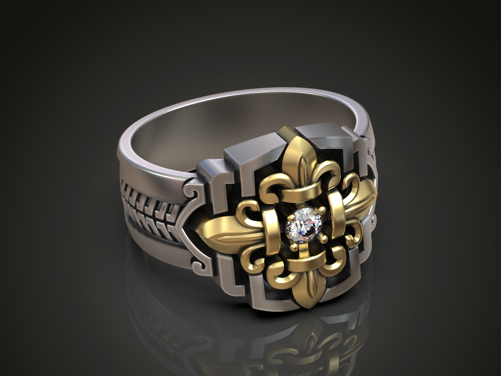Gothic Fleur de Lis Ring with Center Stone — view 2