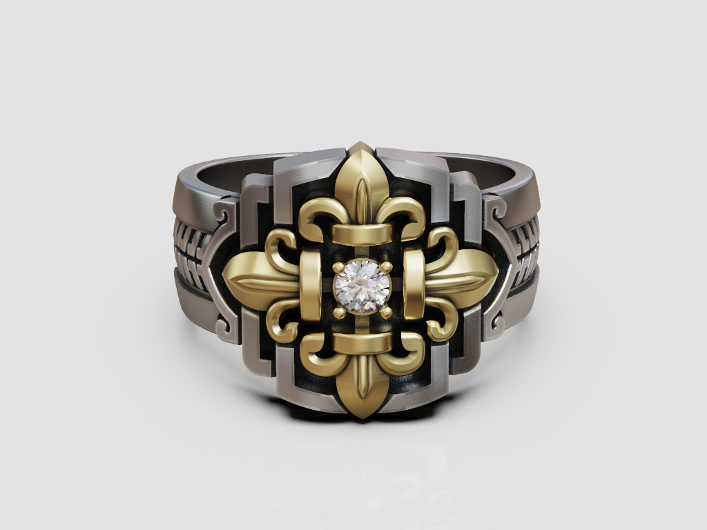 Gothic Fleur de Lis Ring with Center Stone — view 5