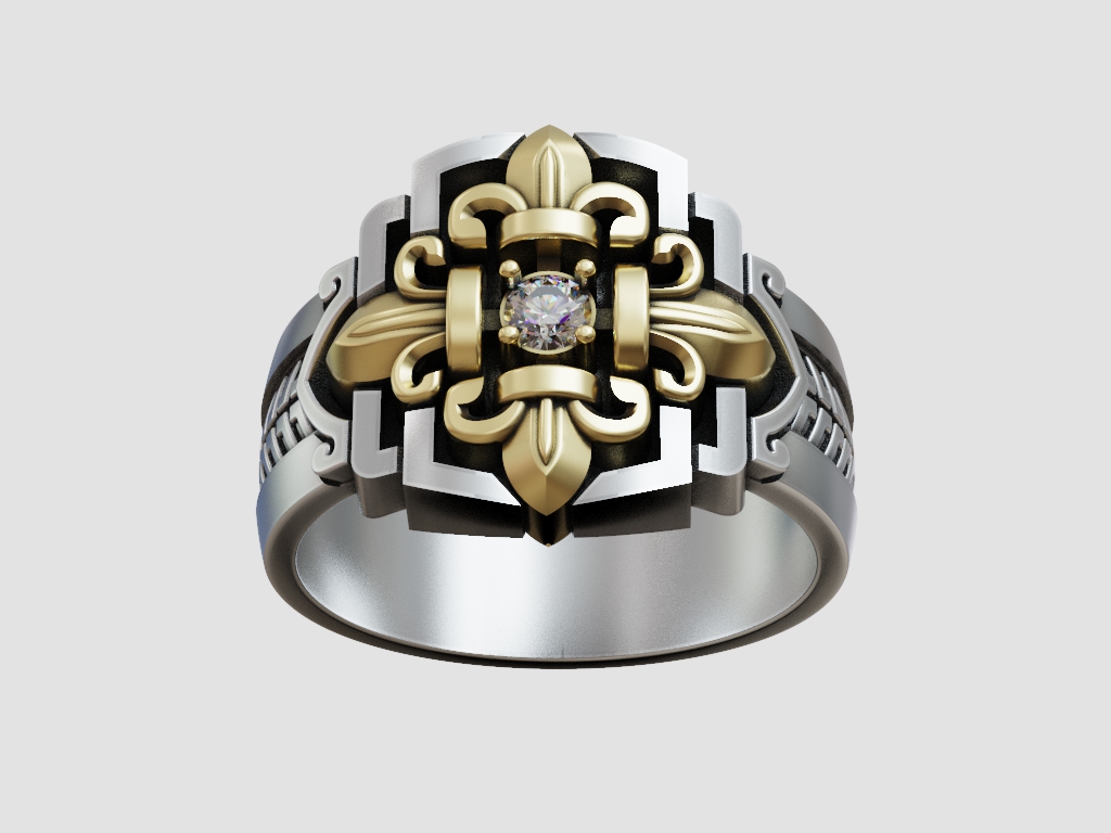 Gothic Fleur de Lis Ring with Center Stone — view 8