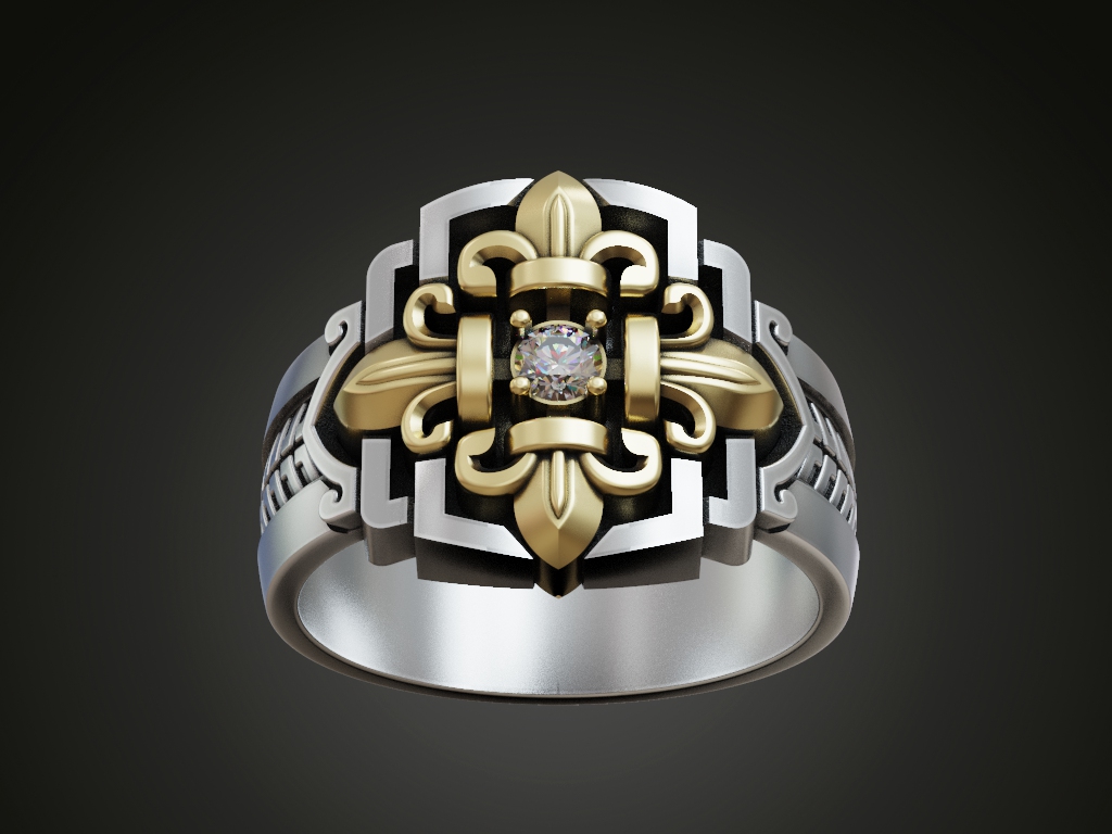 Gothic Fleur de Lis Ring with Center Stone