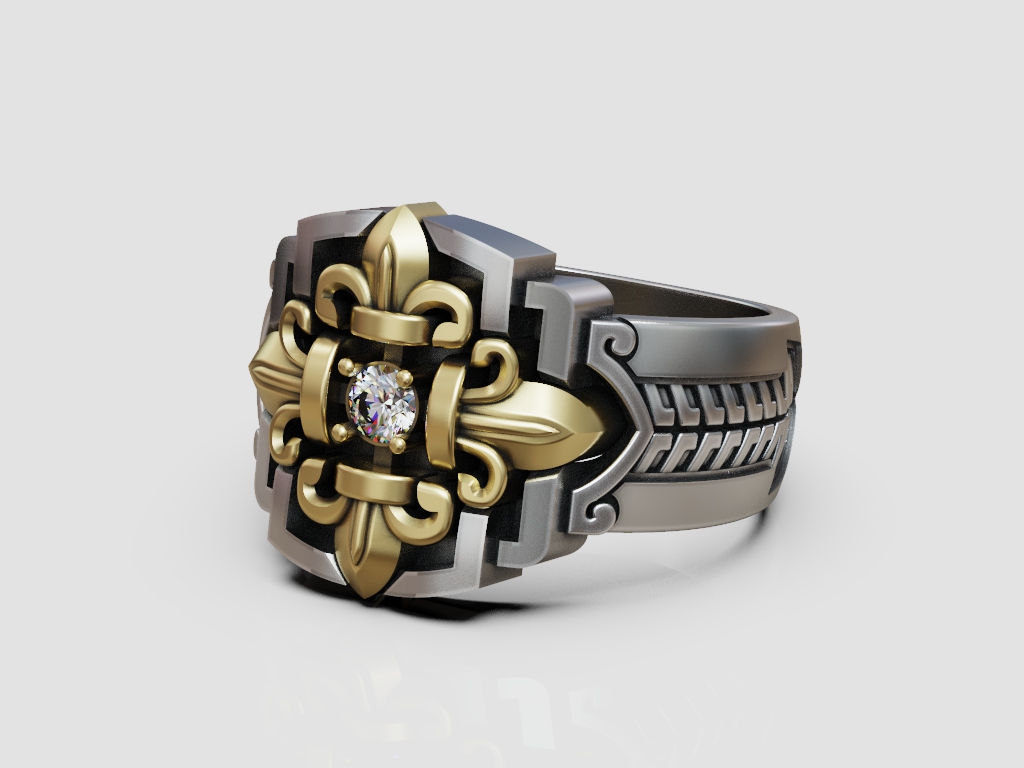 Gothic Fleur de Lis Ring with Center Stone — view 7