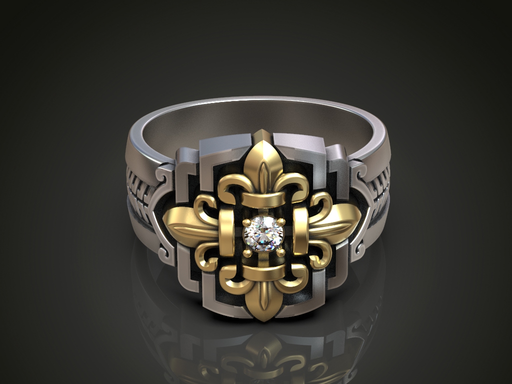 Gothic Fleur de Lis Ring with Center Stone — view 3