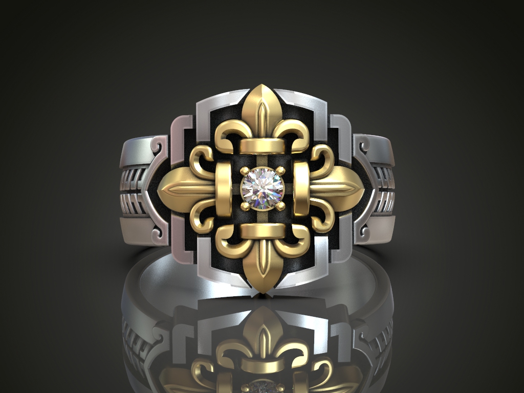 Gothic Fleur de Lis Ring with Center Stone — view 4