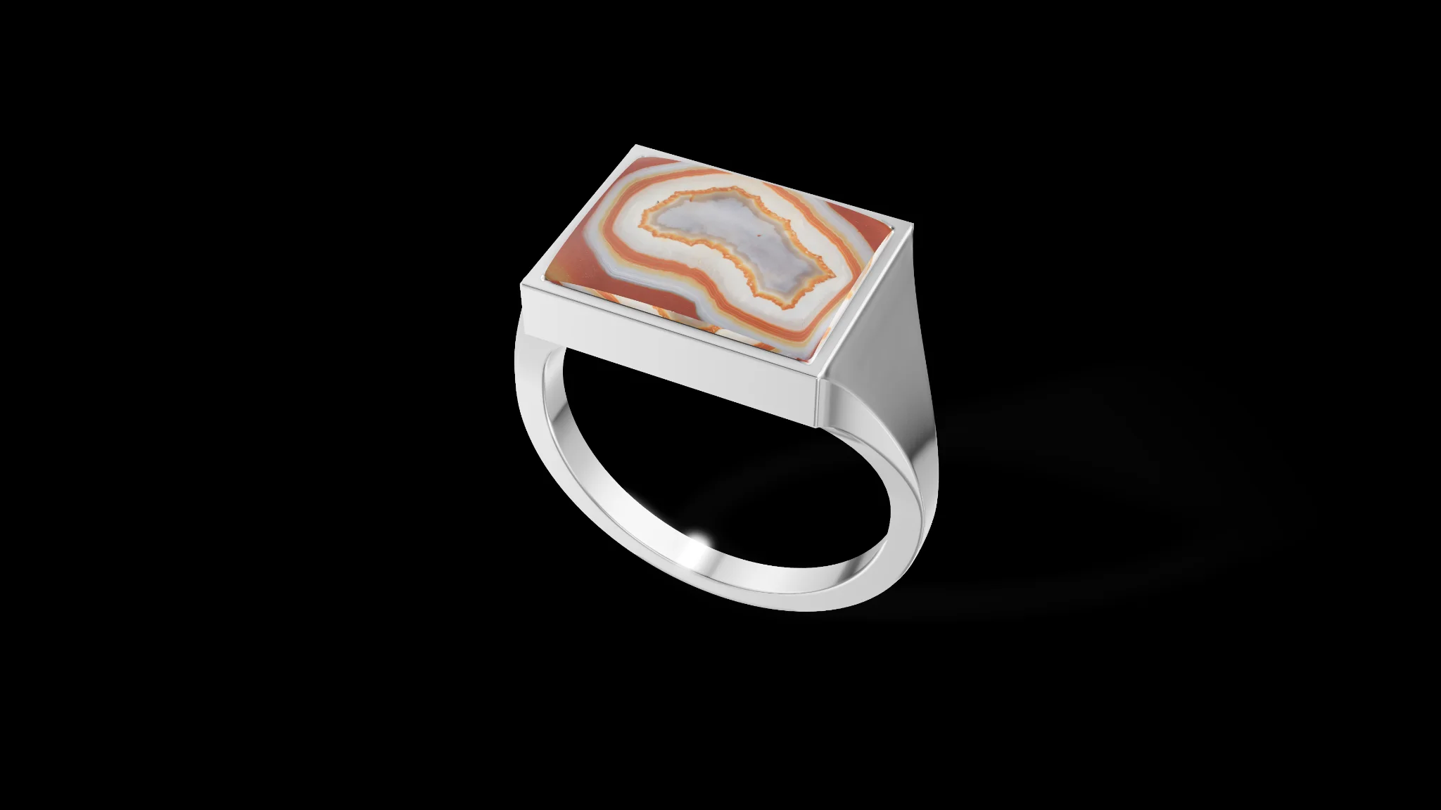 Rectangular Silver Signet Ring with Gemstone — view 1