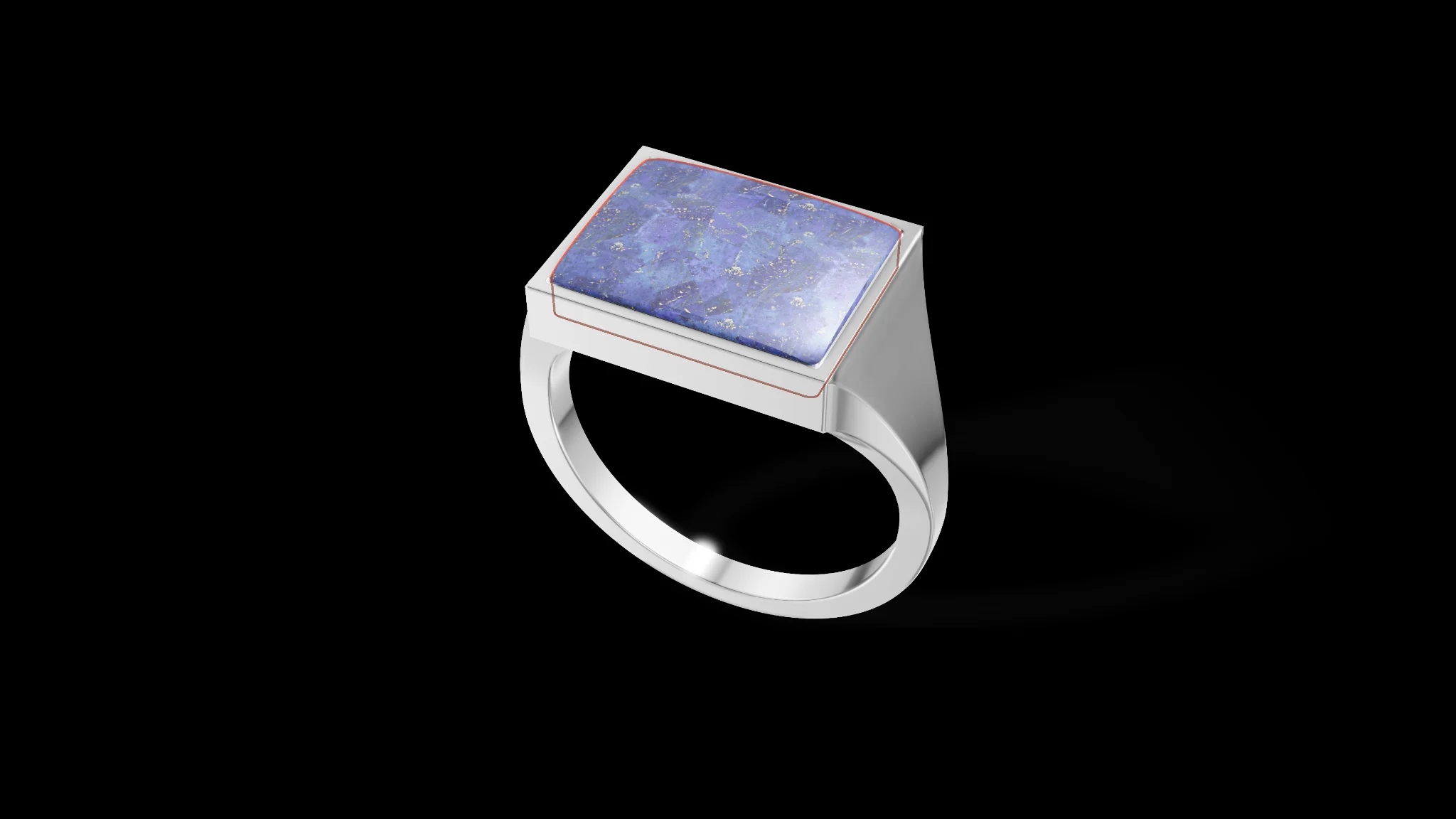 Rectangular Silver Signet Ring with Gemstone — view 4