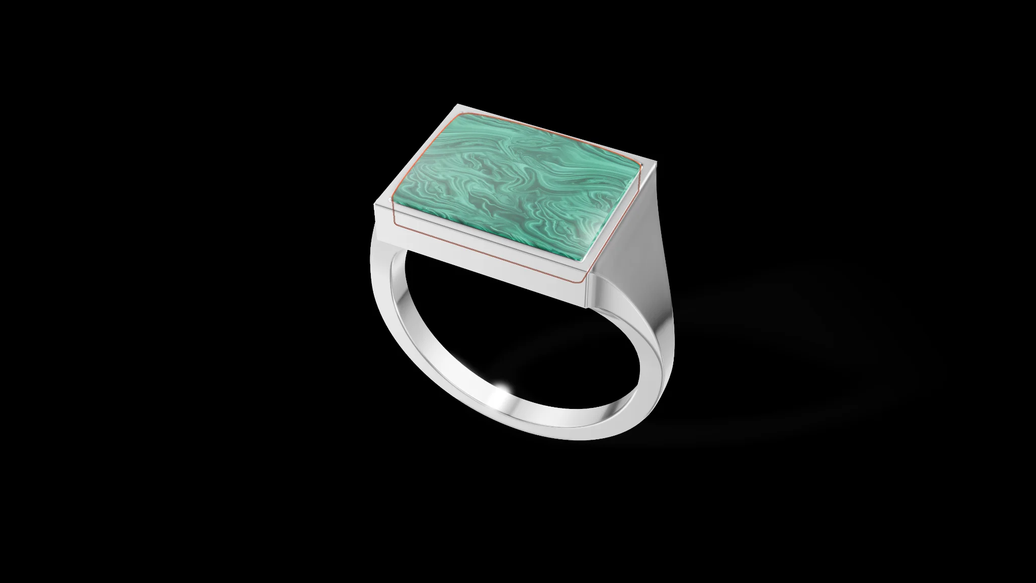 Rectangular Silver Signet Ring with Gemstone — view 2