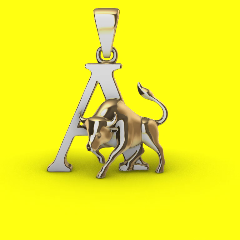 Figural Taurus Bull Letter A Pendant