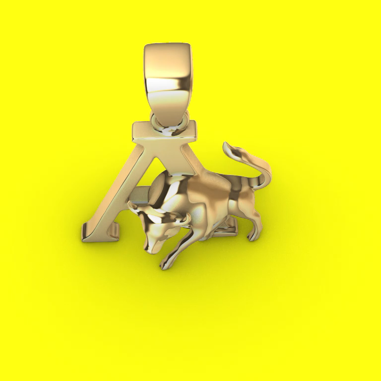 Figural Taurus Bull Letter A Pendant — view 4