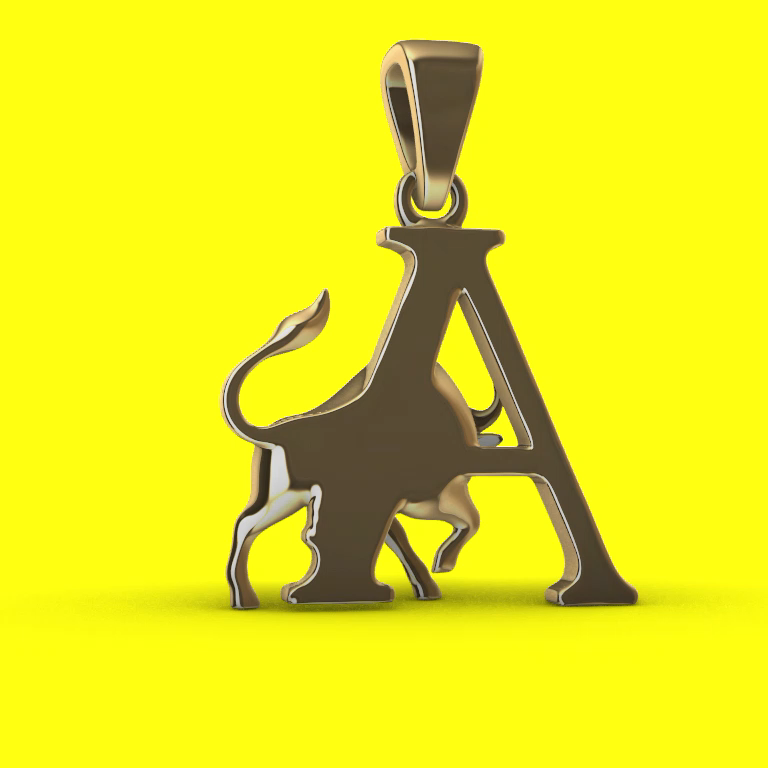 Figural Taurus Bull Letter A Pendant — view 5