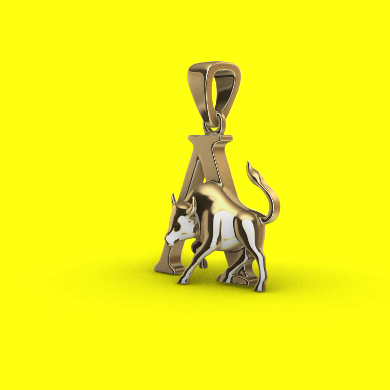 Figural Taurus Bull Letter A Pendant — view 8