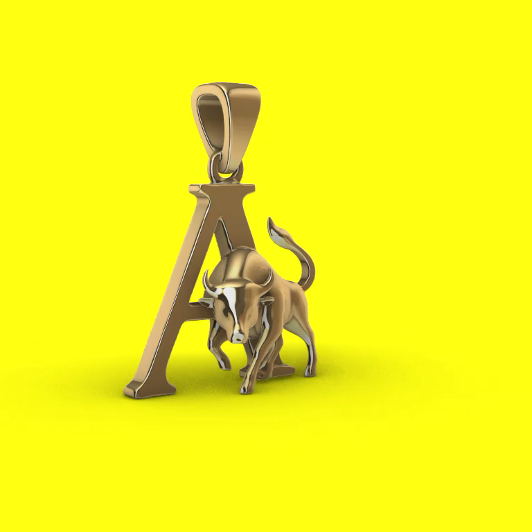 Figural Taurus Bull Letter A Pendant — view 2