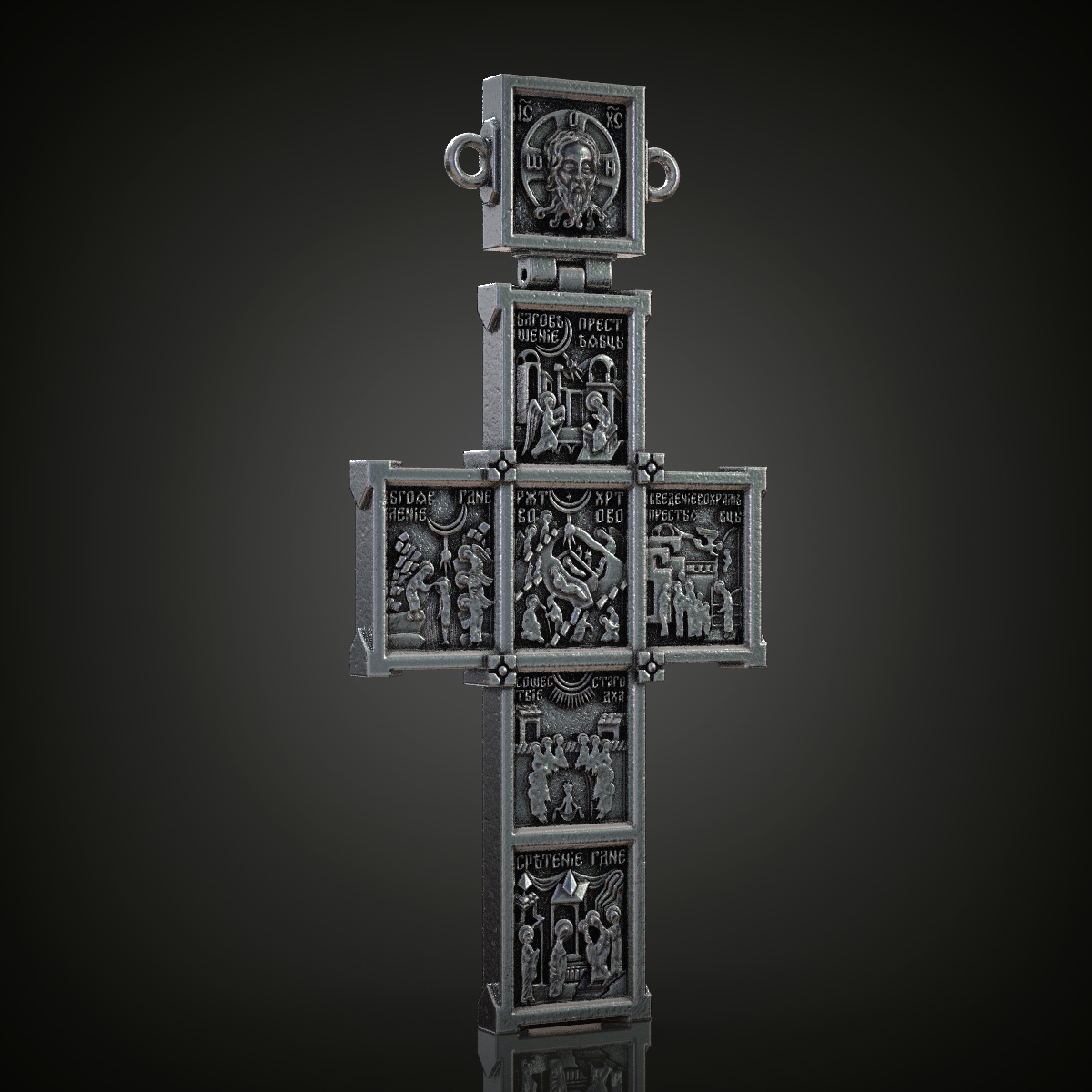 Twelve feasts cross orthodox pendant