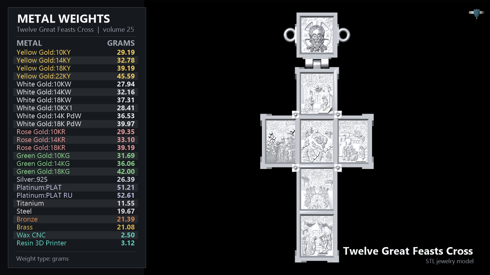 Twelve feasts cross orthodox pendant — view 2