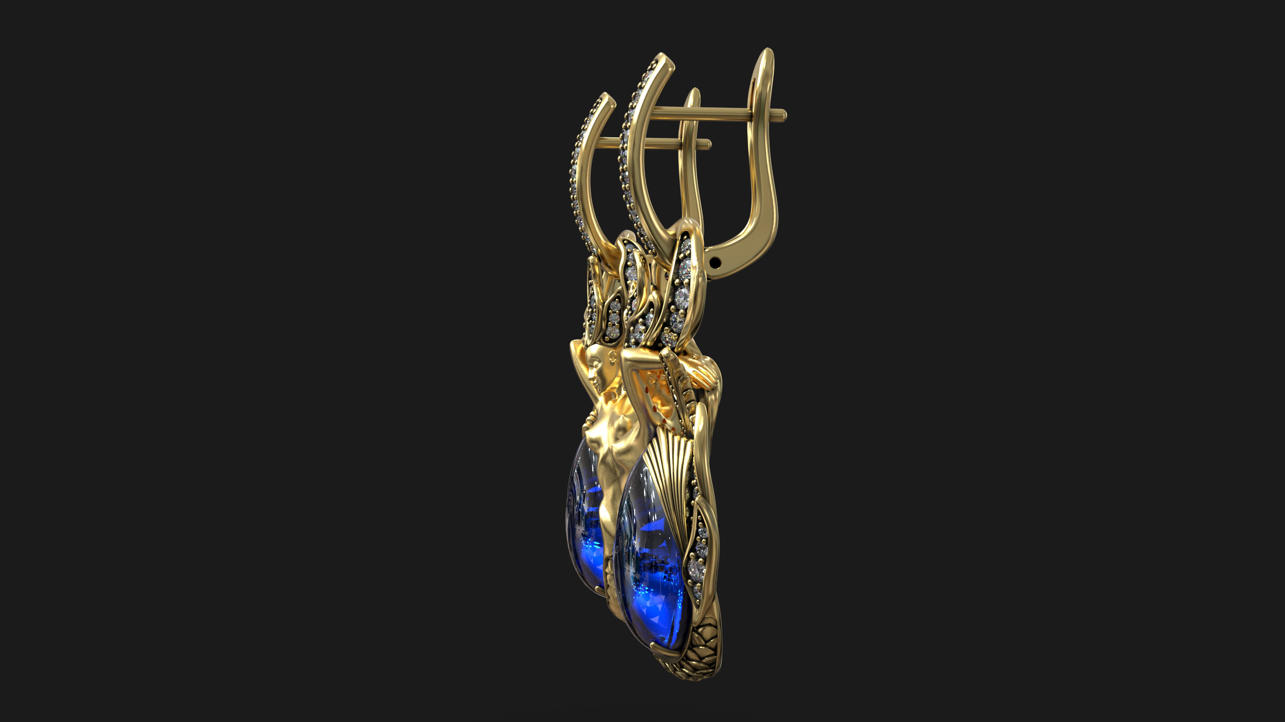 Atlantis Mermaid Fantasy Sea Siren Diamond Earrings — view 3