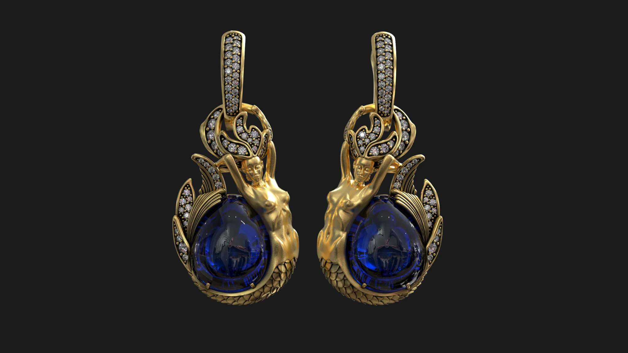 Atlantis Mermaid Fantasy Sea Siren Diamond Earrings