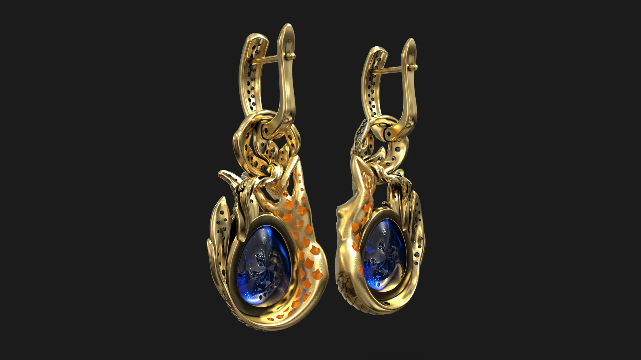 Atlantis Mermaid Fantasy Sea Siren Diamond Earrings — view 4