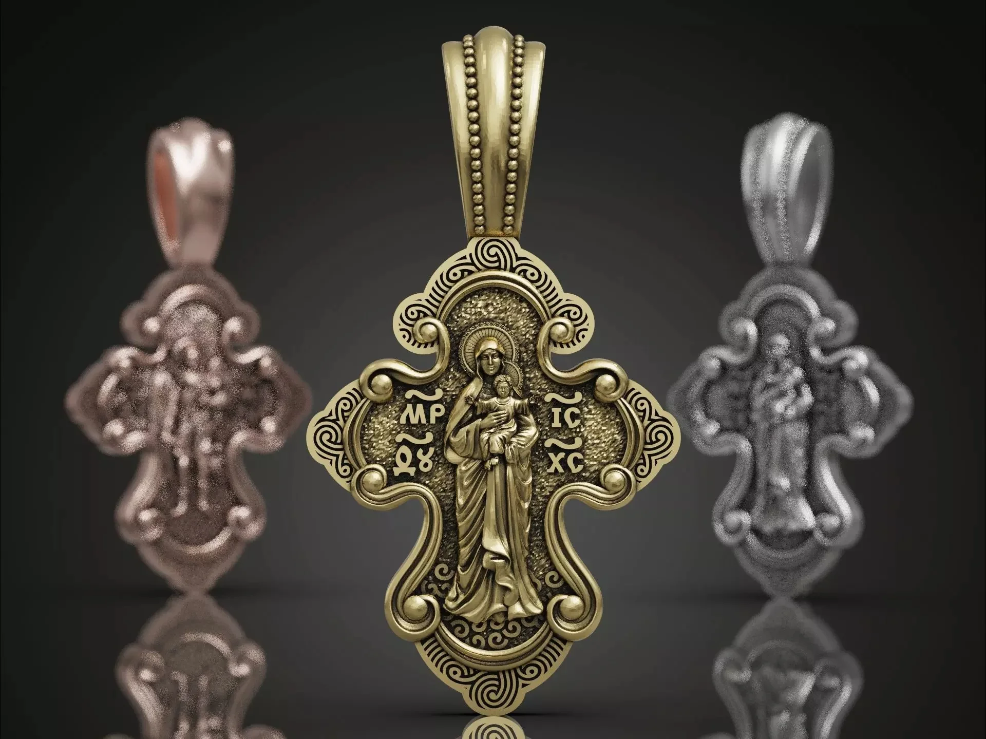 Ornate Two-Sided Orthodox Cross Pendant