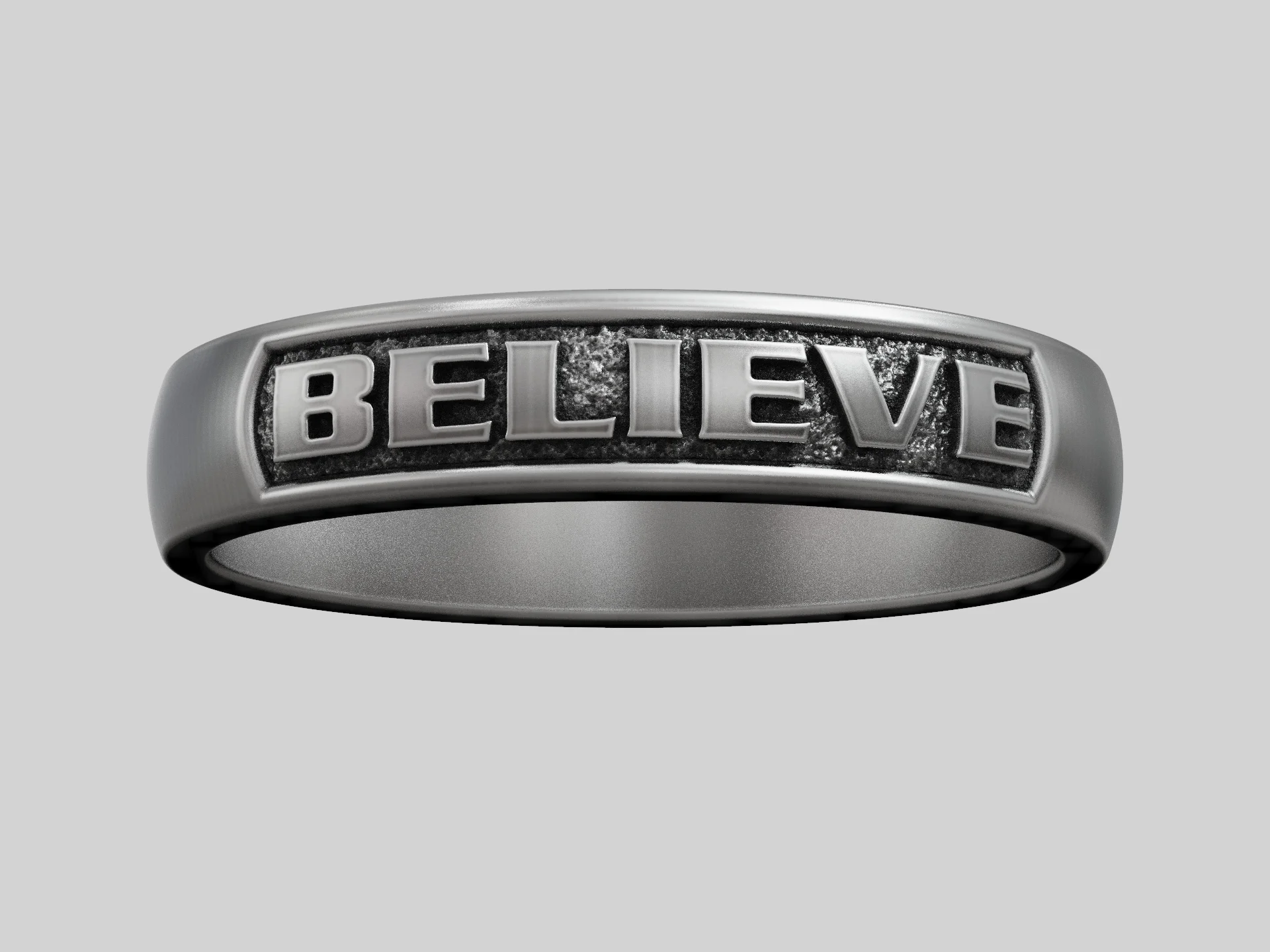 Minimalist 'Believe' Word Band Ring — view 5
