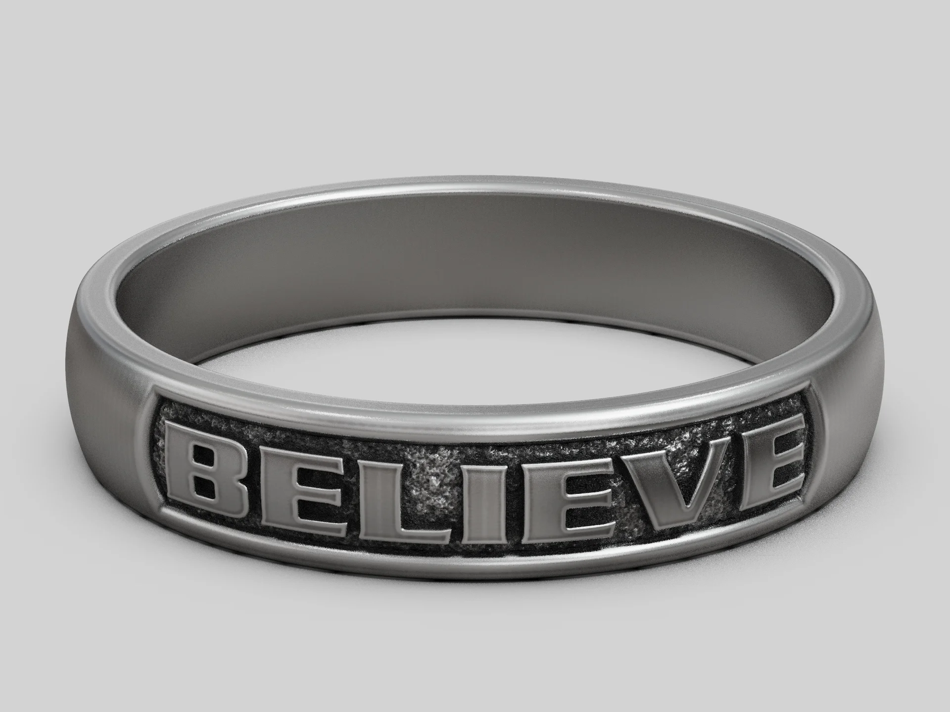 Minimalist 'Believe' Word Band Ring — view 7
