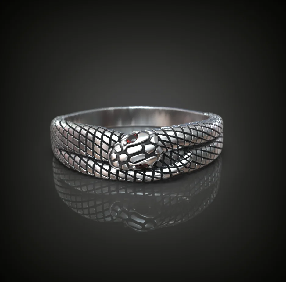 Coiled Cobra Snake Ring with Gemstone Eyes — view 3