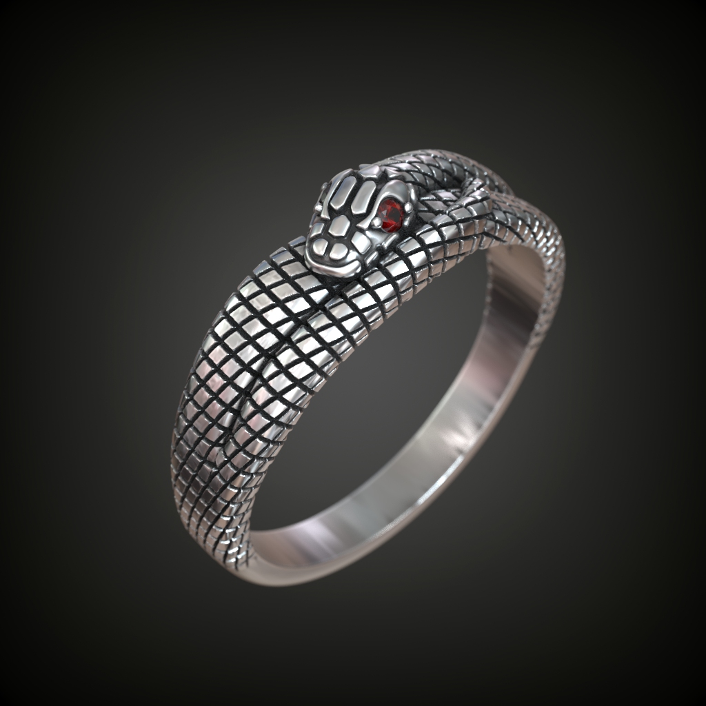Coiled Cobra Snake Ring with Gemstone Eyes — view 4