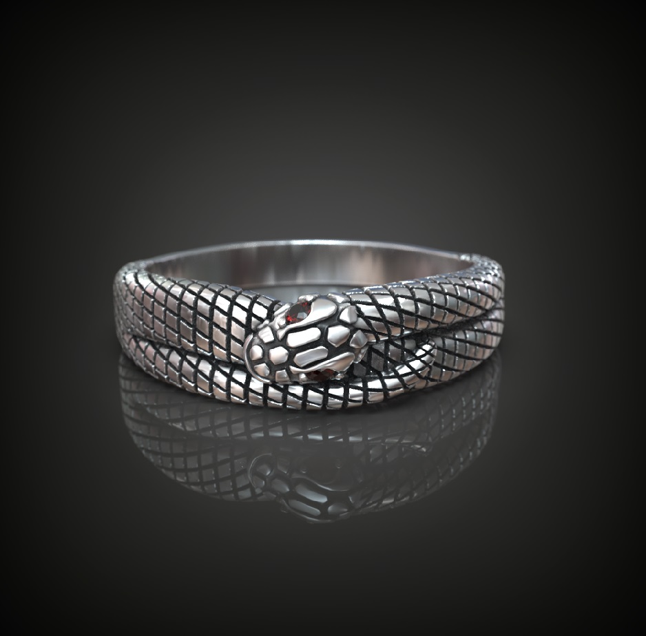 Coiled Cobra Snake Ring with Gemstone Eyes — view 2