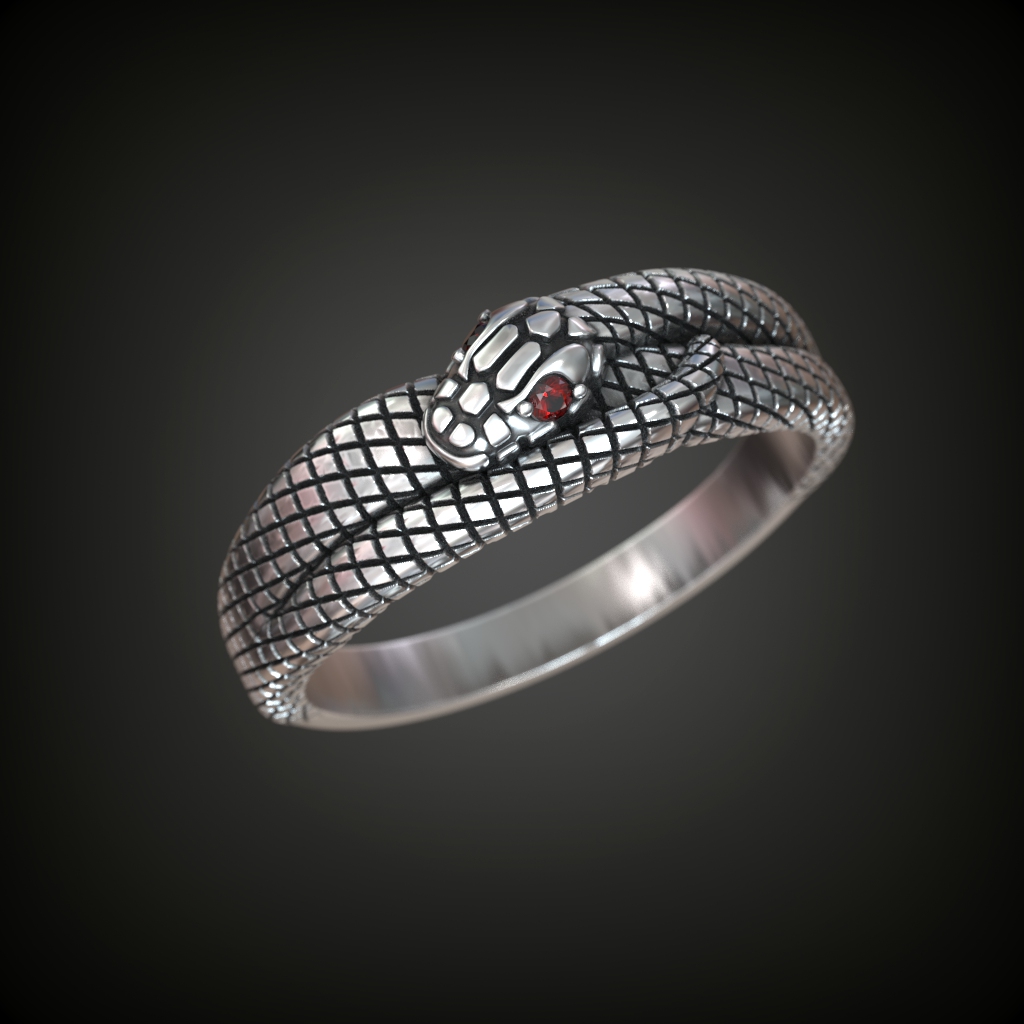 Coiled Cobra Snake Ring with Gemstone Eyes