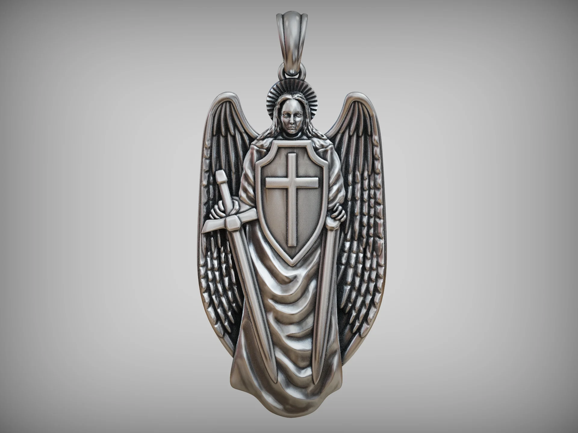 Guardian Angel Pendant with Sword and Shield — view 2